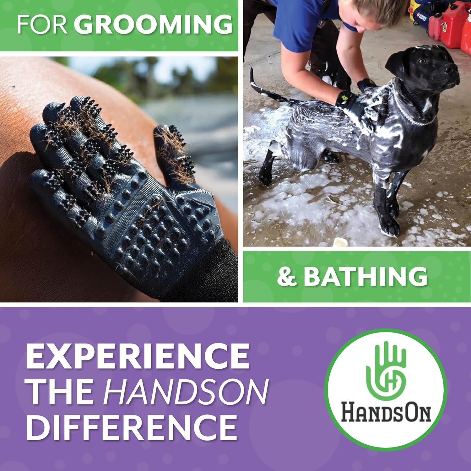 Handson Pet Grooming Gloves - #1 Ranked, Award Winning Daily Pet Hair Remover - Mitts for Gentle Deshedding, Bathing, and Massaging Cats, Dogs, Horses & Other Animals (Pack of 1 Pair)