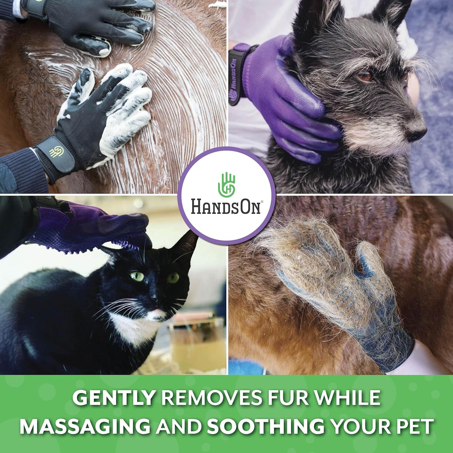 Handson Pet Grooming Gloves - #1 Ranked, Award Winning Daily Pet Hair Remover - Mitts for Gentle Deshedding, Bathing, and Massaging Cats, Dogs, Horses & Other Animals (Pack of 1 Pair)