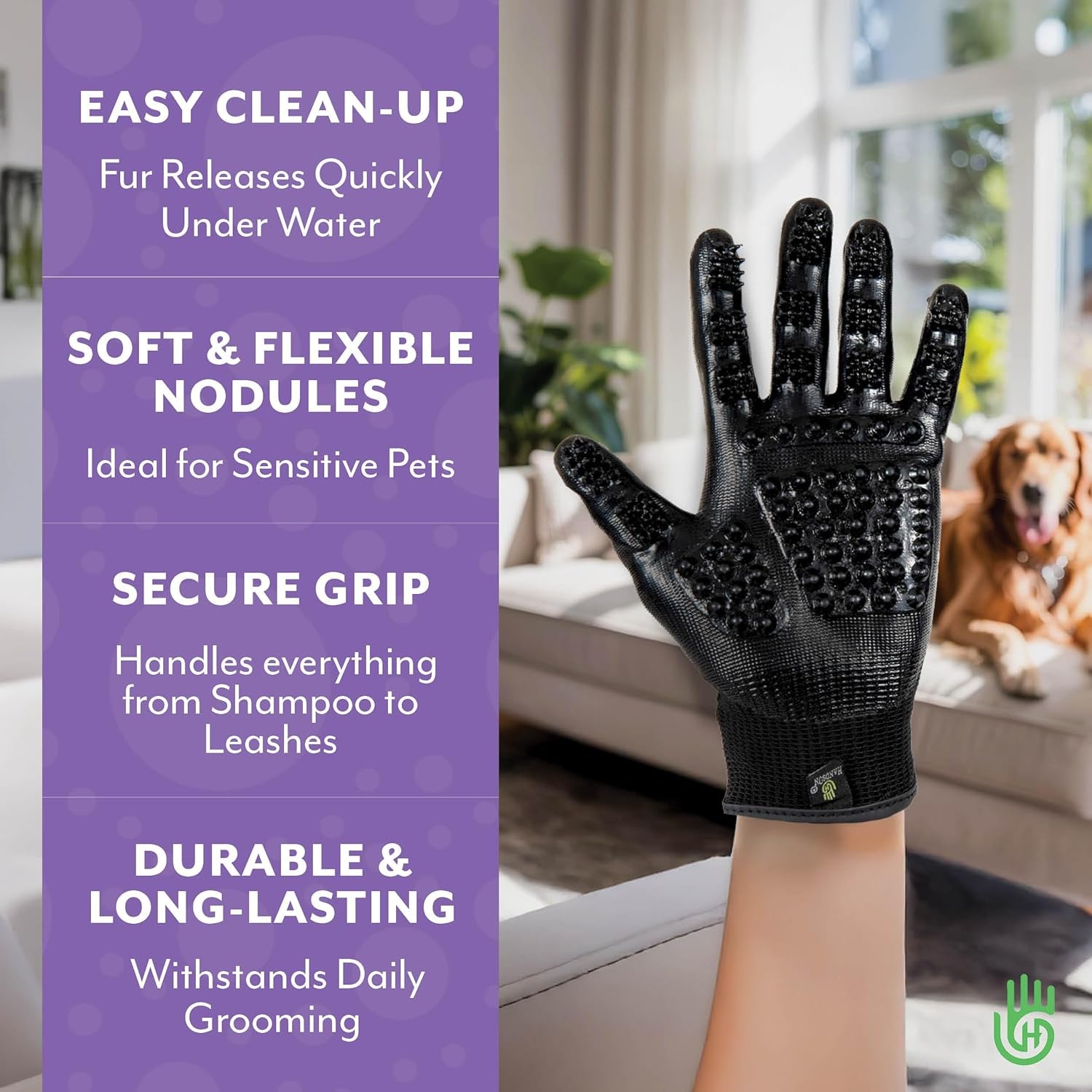 Handson Pet Grooming Gloves - #1 Ranked, Award Winning Daily Pet Hair Remover - Mitts for Gentle Deshedding, Bathing, and Massaging Cats, Dogs, Horses & Other Animals (Pack of 1 Pair)