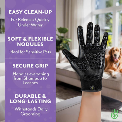 Handson Pet Grooming Gloves - #1 Ranked, Award Winning Daily Pet Hair Remover - Mitts for Gentle Deshedding, Bathing, and Massaging Cats, Dogs, Horses & Other Animals (Pack of 1 Pair)